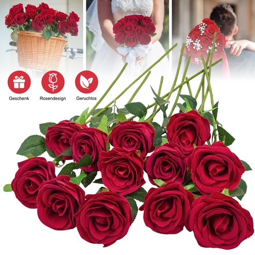 12pcs künstliche rosen - rosen, rot